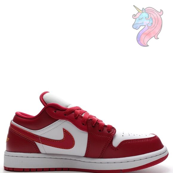 Mens Size 18 Nike Air Jordan 1 Low Cardinal Red Curry White Shoes 553558 607 New - Picture 3 of 16